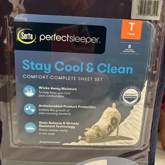 SERTA Perfect Sleeper PerfectSleeper Stay Cool & Clean Twin Sheet Set Purple NEW - Picture 2 of 4